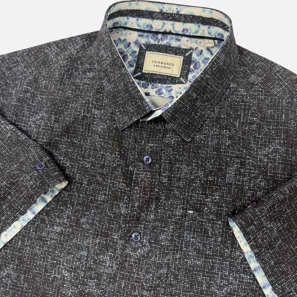 7Diamonds Ocean Drive Mens Large Navy Blue 4-Way Stretch Short Sleeve Shirt